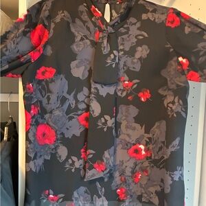 Calvin Klein Black and Red Floral Blouse